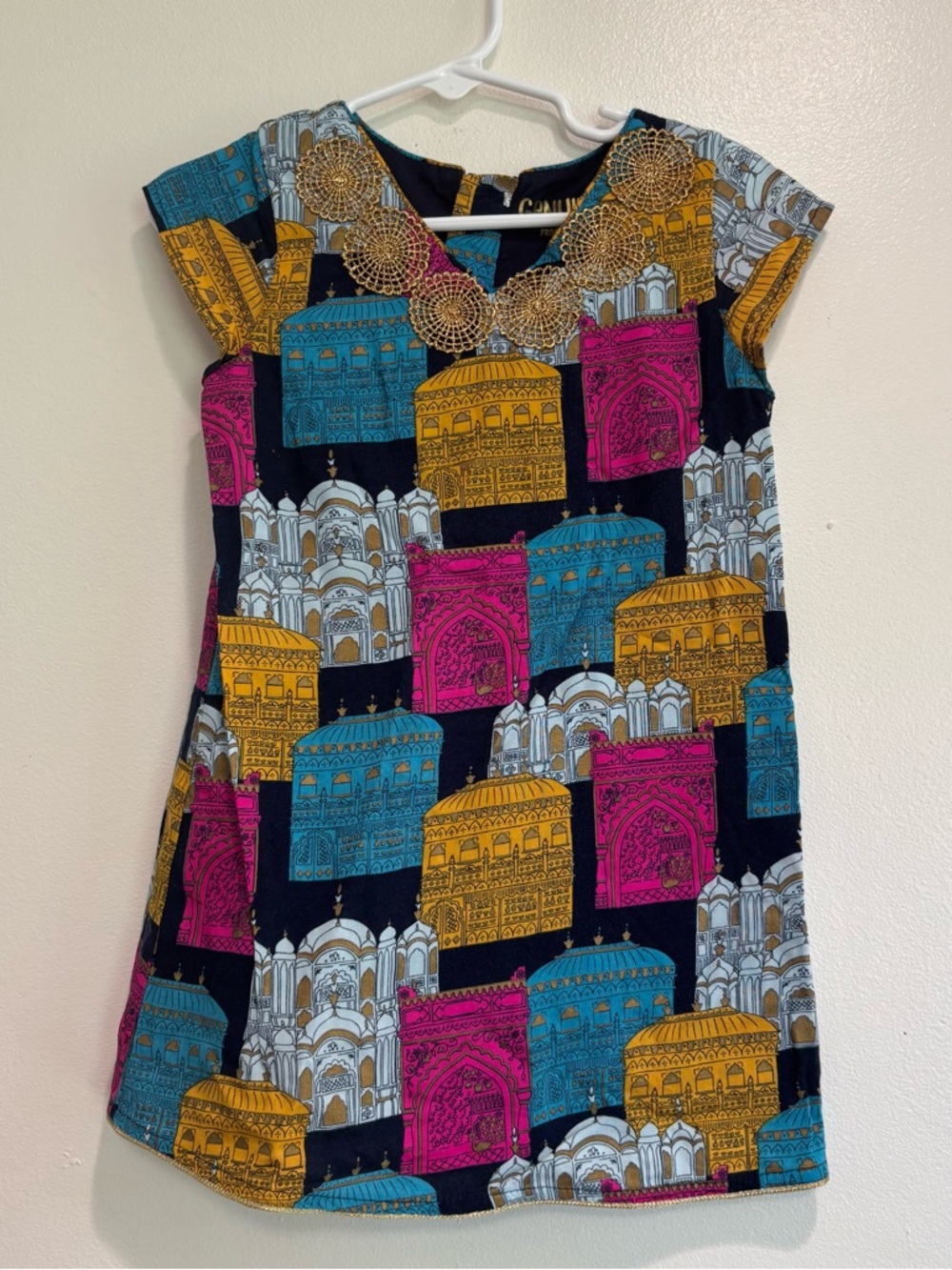 Genuine Kids OshKosh 2T girls dress India Palace print with gold detailing